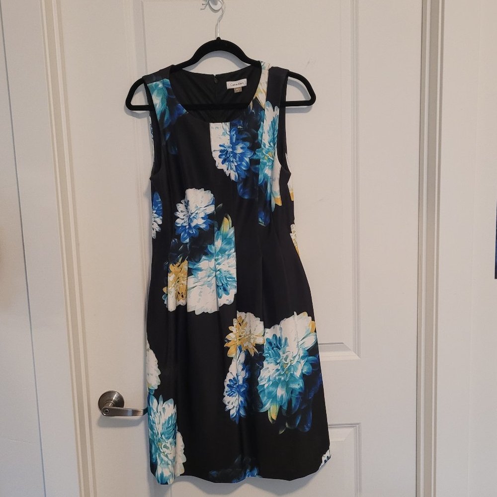 Calvin Klein Black Floral Dress with Pockets